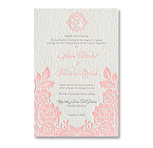 Letterpress Floral Pink Monogram BATAAN WEDDING INVITATION