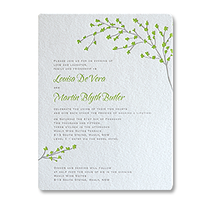 Letterpress Green Leaves NSW, AUSTRALIA WEDDING INVITATION