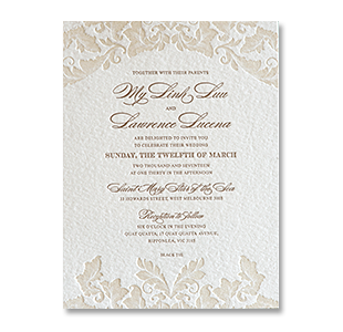 Letterpress Vintage Leaves MELBOURNE AUSTRALIA WEDDING INVITATION