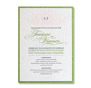 Letterpress Vintage Pink Monogram ALABANG WEDDING INVITATION