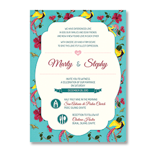 WaterColor Peacock Flower CAVITE WEDDING INVITATION<