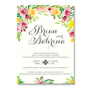 WaterColor Vibrant Flowers CALIFORNIA, USA WEDDING INVITATION